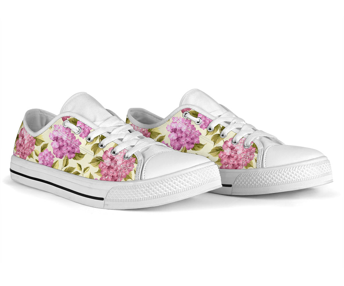 Hydrangea Pattern Print Design HD05 White Bottom Low Top Shoes