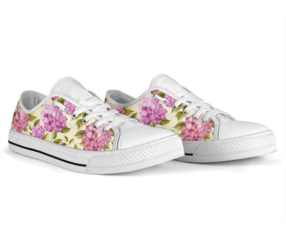 Hydrangea Pattern Print Design HD05 White Bottom Low Top Shoes