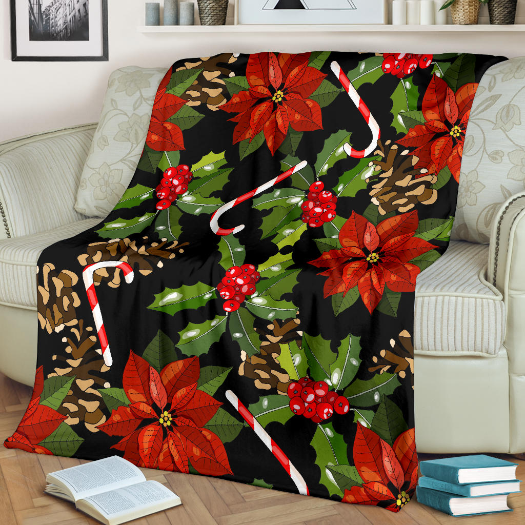 Poinsettia Pattern Print Design POT01 Fleece Blanket