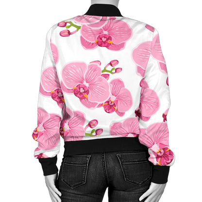 Orchid Pink Pattern Print Design OR07 Women Bomber Jacket