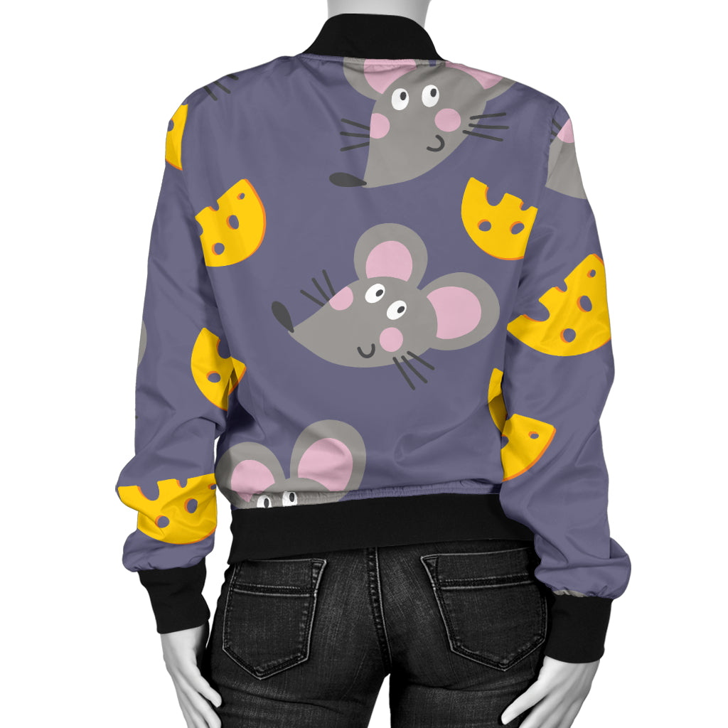 Rat With Cheese Pattern Print Design 01 Women's Bomber Jacket