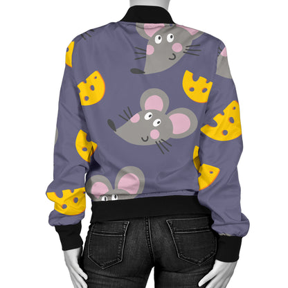 Rat With Cheese Pattern Print Design 01 Women's Bomber Jacket