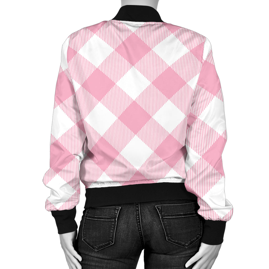 Gingham Pink Pattern Print Design 02 Women's Bomber Jacket