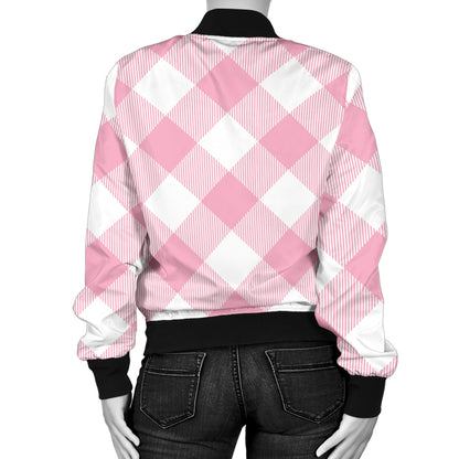 Gingham Pink Pattern Print Design 02 Women's Bomber Jacket