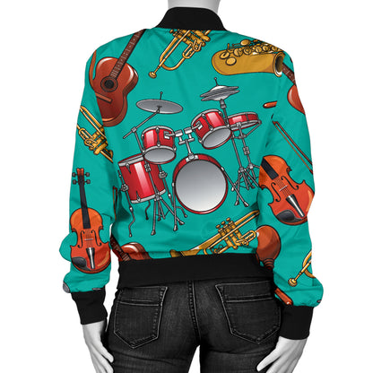 Drum Set Pattern Print Design 01 Women's Bomber Jacket