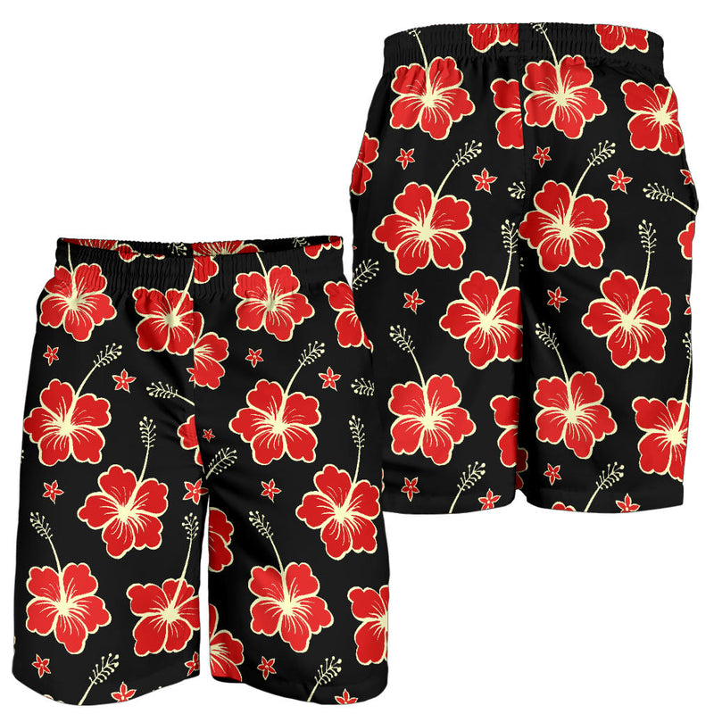 Red Hibiscus Pattern Print Design HB021 Mens Shorts