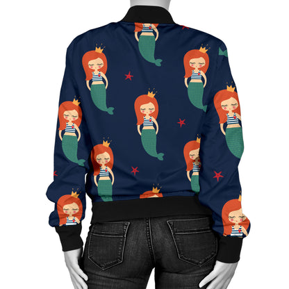 Mermaid Girl Pattern Print Design 01 Women's Bomber Jacket
