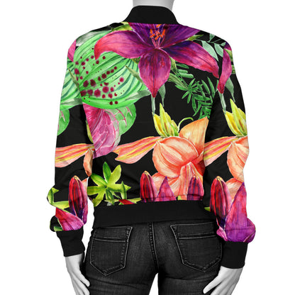 Amaryllis Pattern Print Design AL09 Women Bomber Jacket