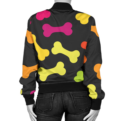 Dog Bone Neon Color Pattern Print Design 02 Women's Bomber Jacket