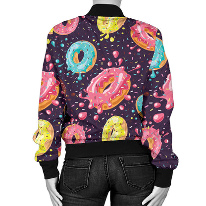 Donut Pattern Print Design DN03 Women Bomber Jacket