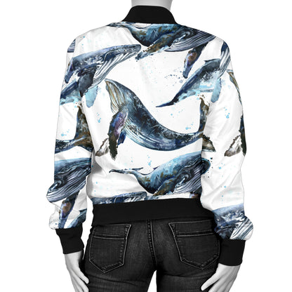 Blue Whale Pattern Print Design 03 Women's Bomber Jacket