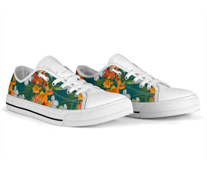 Amaryllis Pattern Print Design AL06 White Bottom Low Top Shoes