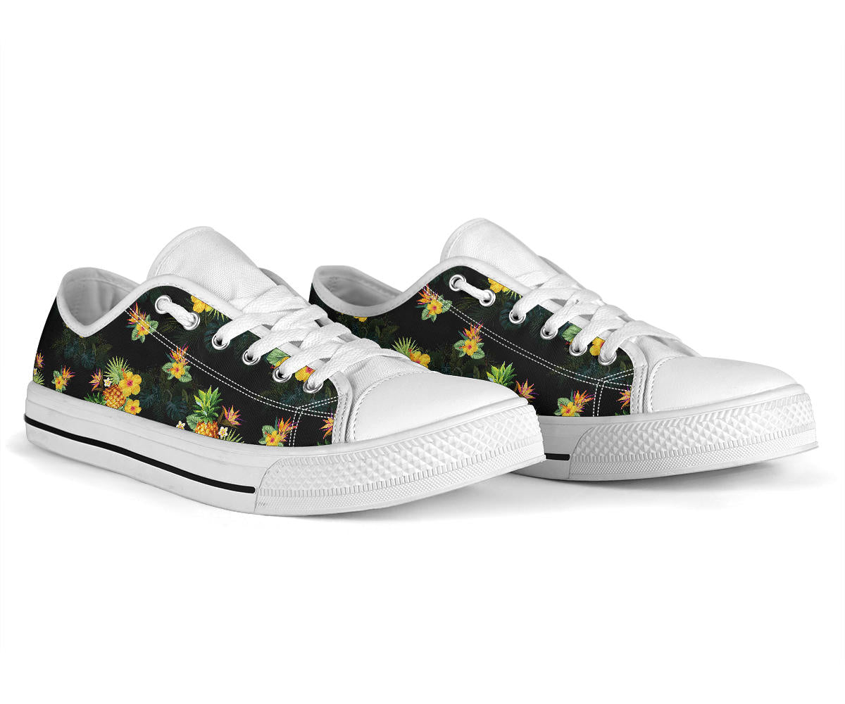 Pineapple Tropical Flower Print Pattern White Bottom Low Top Shoes