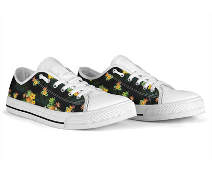 Pineapple Tropical Flower Print Pattern White Bottom Low Top Shoes