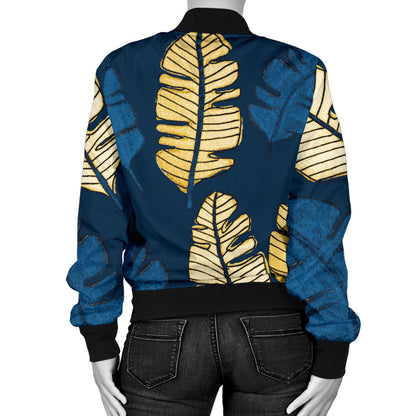 Banana Leaf Pattern Print Design BL09 Women Bomber Jacket