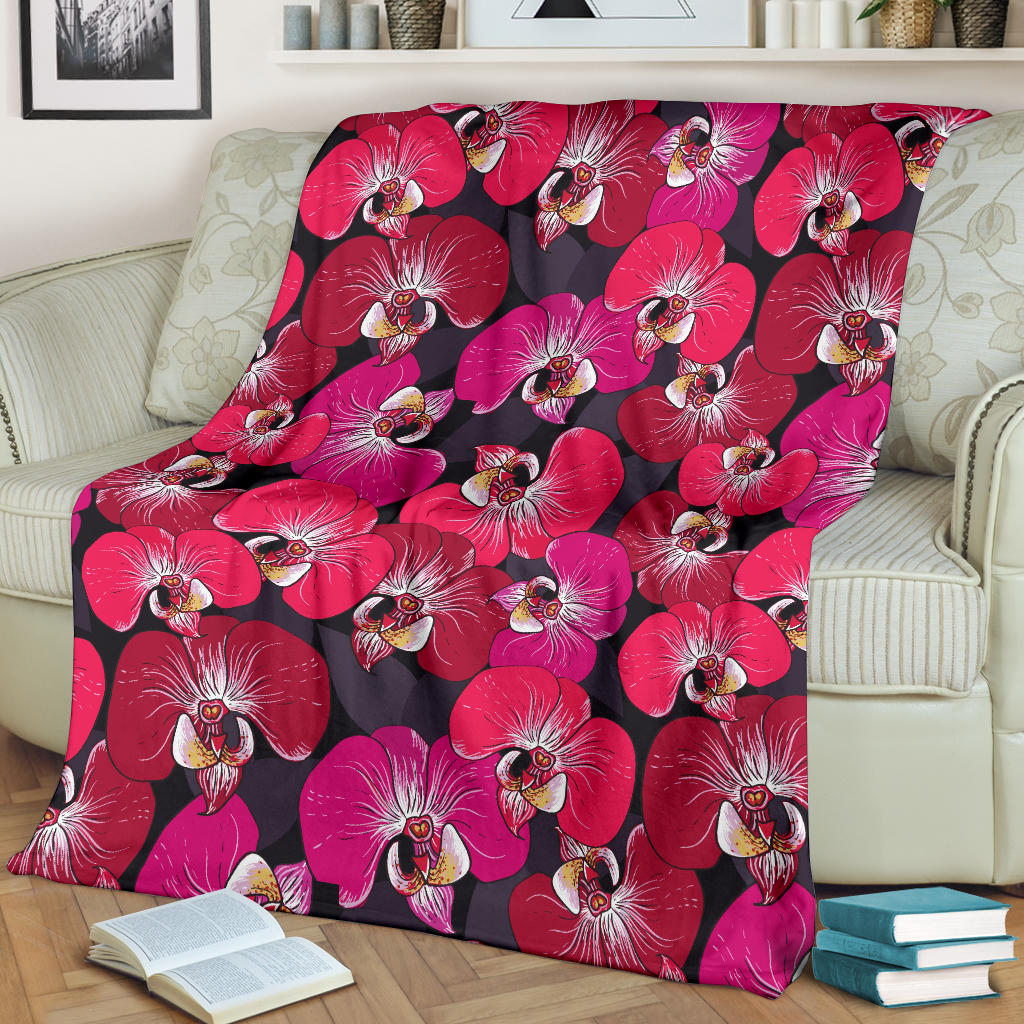 Orchid Red Pattern Print Design OR05 Fleece Blanket