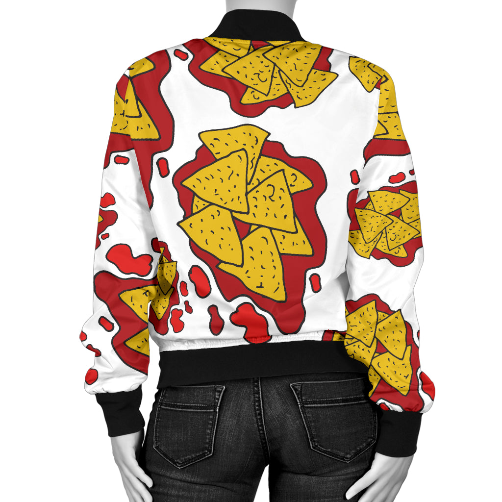 Nachos Pattern Print Design A03 Women's Bomber Jacket