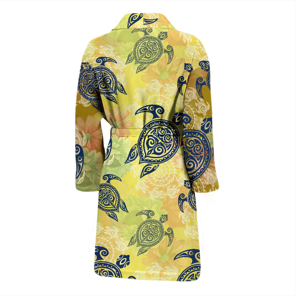 Hawaiian Turtle Tribal Design Print Men Bathrobe