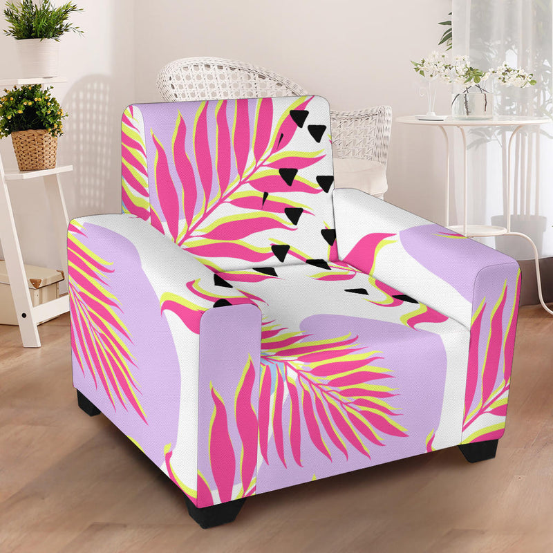 Pink Tropical Palm Leaves Armchair Slipcover