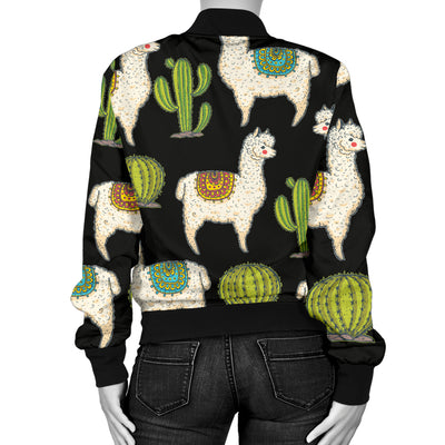 Alpaca Cactus Pattern Print Design 07 Women's Bomber Jacket