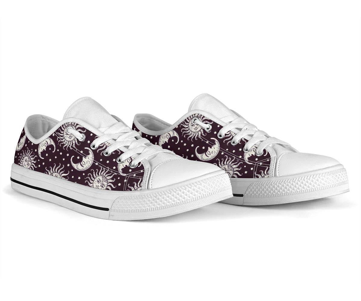 Sun Moon Face White Bottom Low Top Shoes