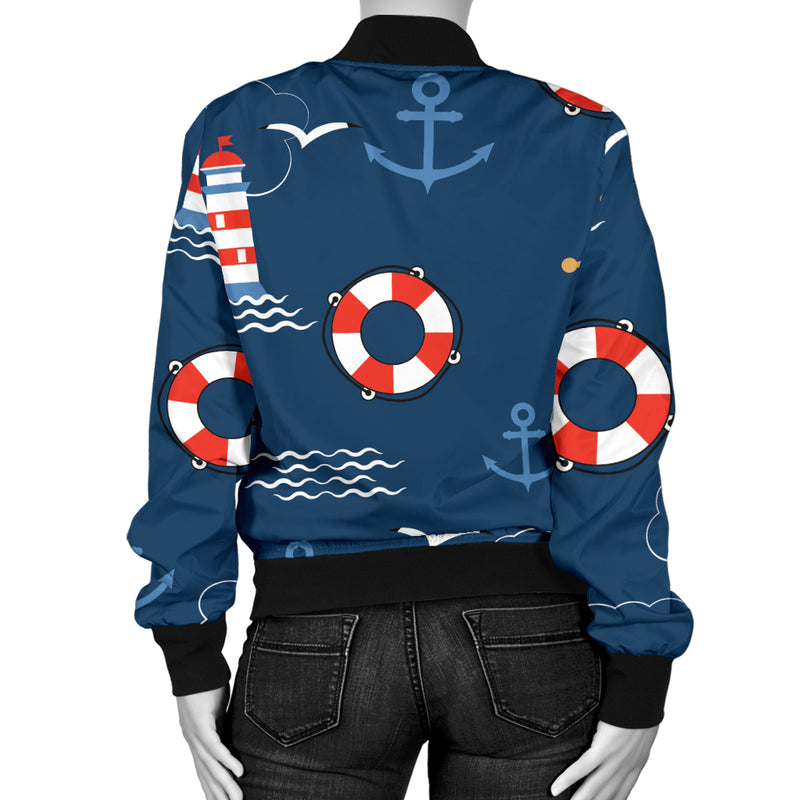 Nautical Pattern Print Design A06 Women's Bomber Jacket