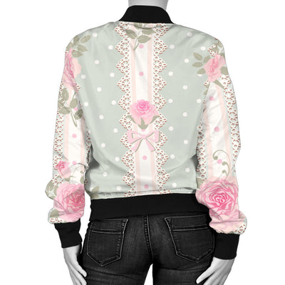 Rose Pattern Print Design RO016 Women Bomber Jacket