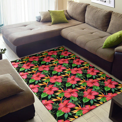 Red Hibiscus Pattern Print Design HB07 Area Rugs