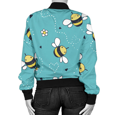 Bee Pattern Print Design BEE02 Women Bomber Jacket