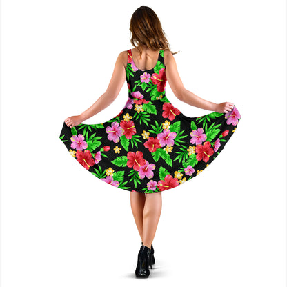 Pink Red Hibiscus Pattern Print Design HB023 Midi Dress