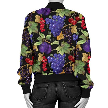 Grape Pattern Print Design GP05 Women Bomber Jacket