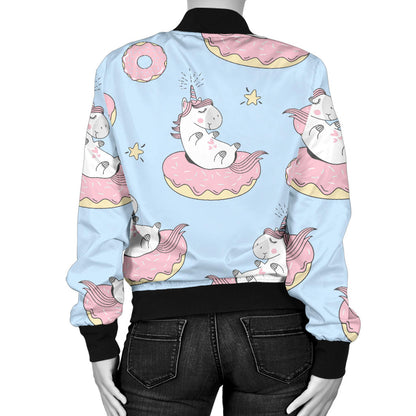 Donut Unicorn Pattern Print Design DN014 Women Bomber Jacket