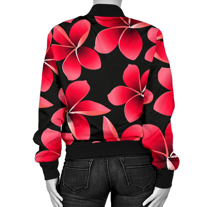 Red Plumeria Pattern Print Design PM025 Women Bomber Jacket
