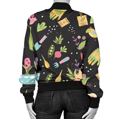 Gardening Pattern Print Design G03 Women Bomber Jacket