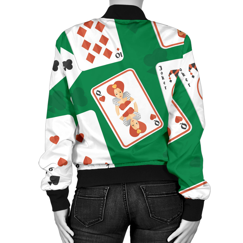 Poker Cards Pattern Print Design A03 Women's Bomber Jacket