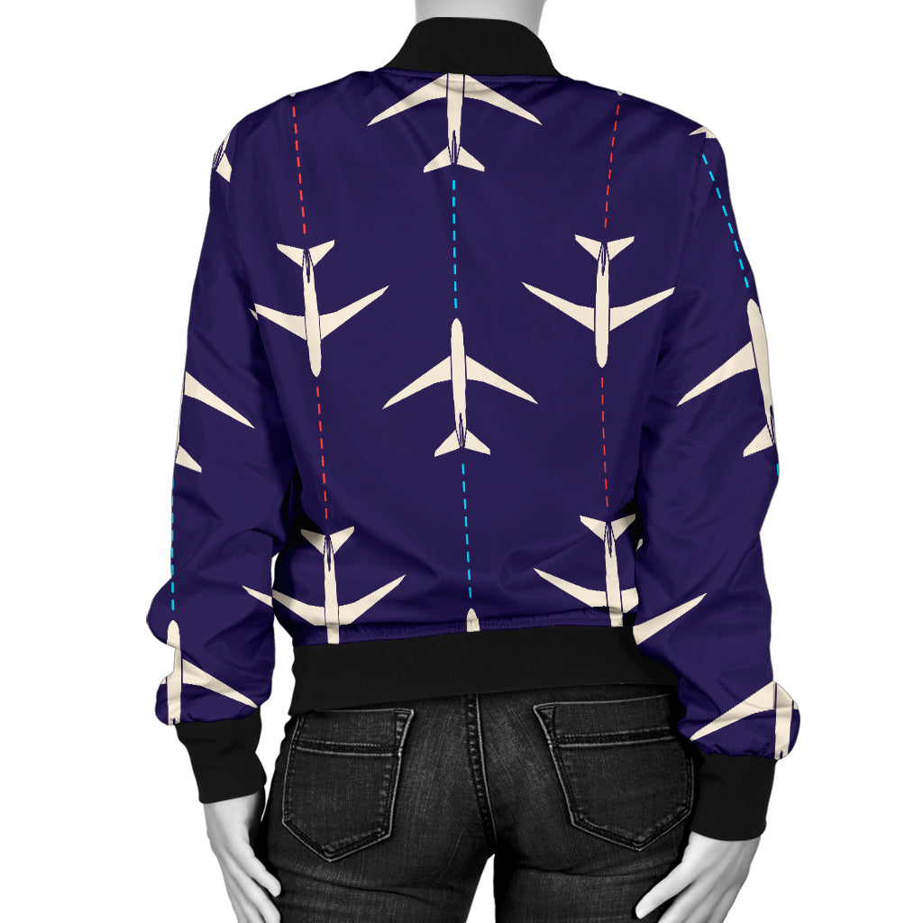 Airplane Pattern Print Design 03 Women's Bomber Jacket
