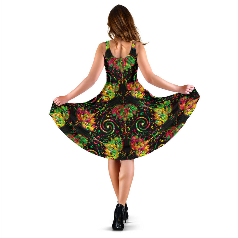 lotus Boho Pattern Print Design LO09 Midi Dress