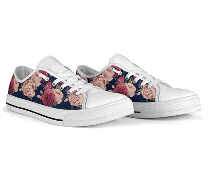 Peony Pattern Print Design PE03 White Bottom Low Top Shoes