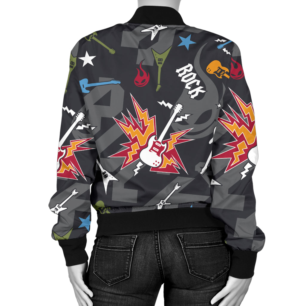 Rock and Roll Pattern Print Design A01 Women's Bomber Jacket