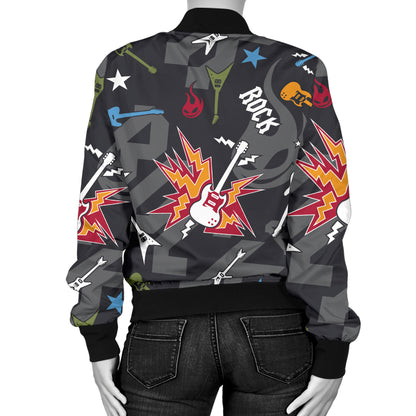 Rock and Roll Pattern Print Design A01 Women's Bomber Jacket