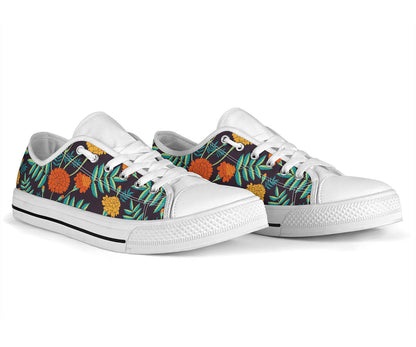 Marigold Pattern Print Design MR01 White Bottom Low Top Shoes