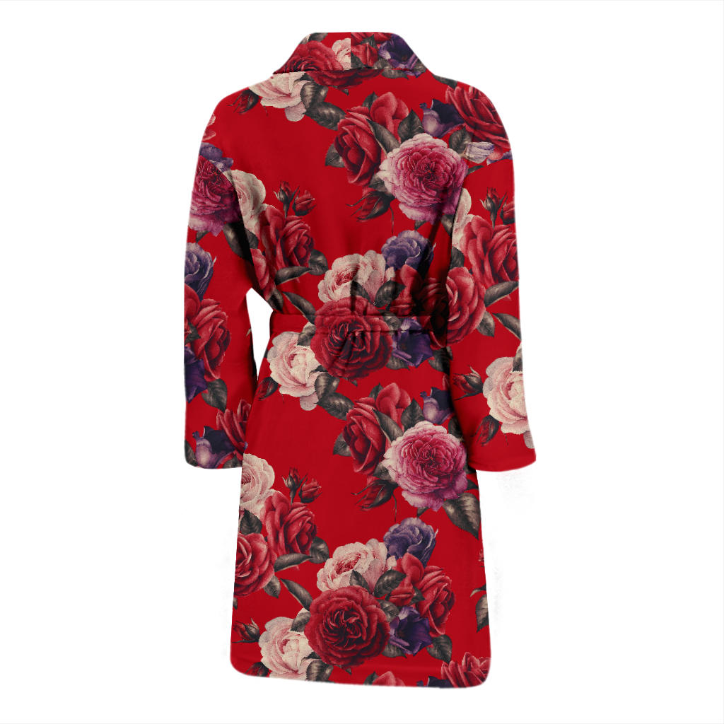 Rose Red Pattern Print Design RO07 Men Bathrobe