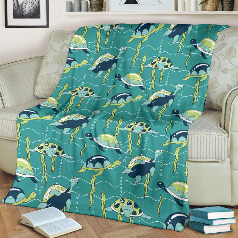 Sea Turtle Pattern Print Design T08 Fleece Blanket