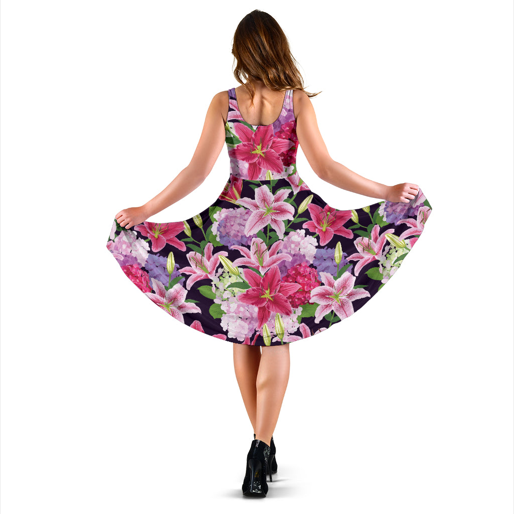 Lily Pattern Print Design LY017 Midi Dress