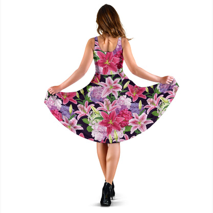 Lily Pattern Print Design LY017 Midi Dress