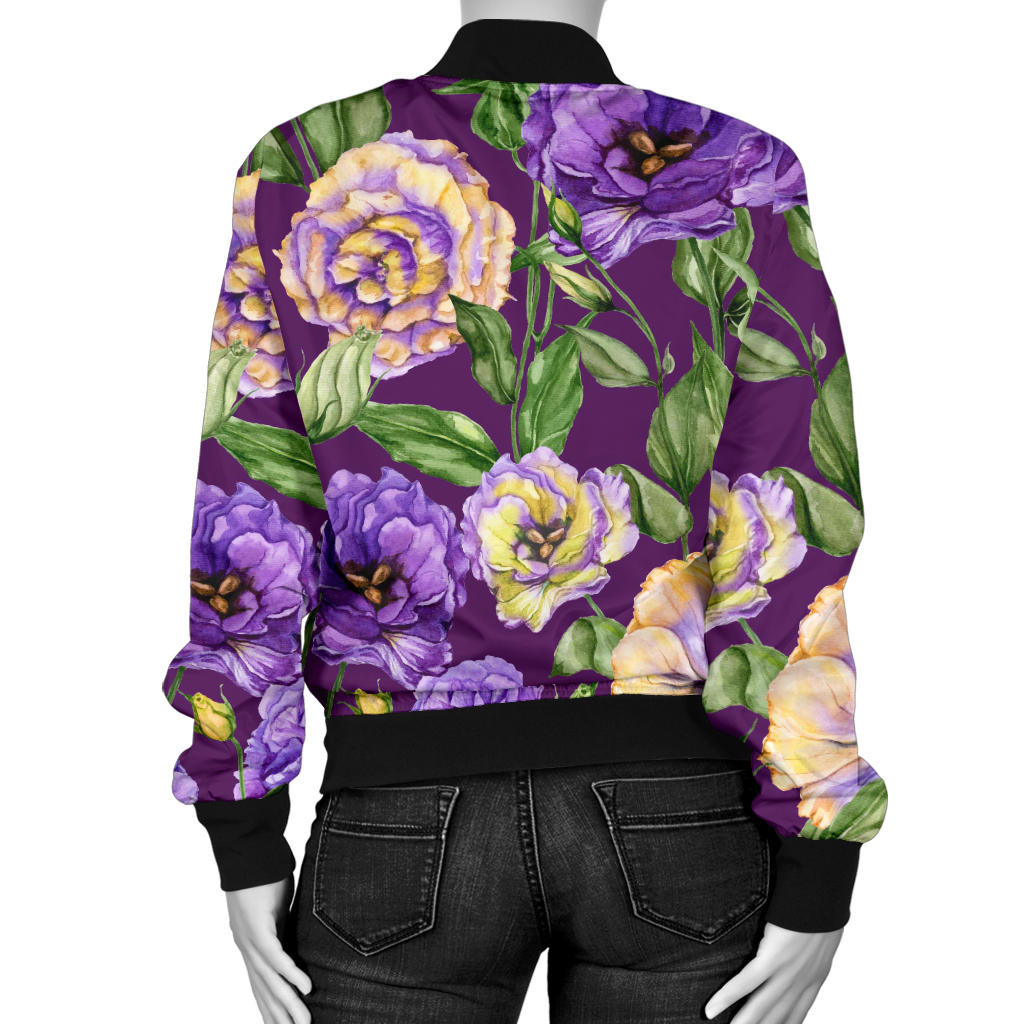 Lisianthus Pattern Print Design LT03 Women Bomber Jacket