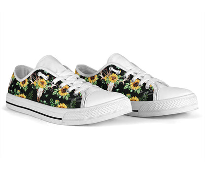 Sunflower Pattern Print Design SF08 White Bottom Low Top Shoes