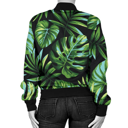 Palm Leaves Pattern Print Design PL013 Women Bomber Jacket