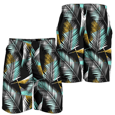 Gold Glitter Cyan Tropical Palm Leaves Mens Shorts