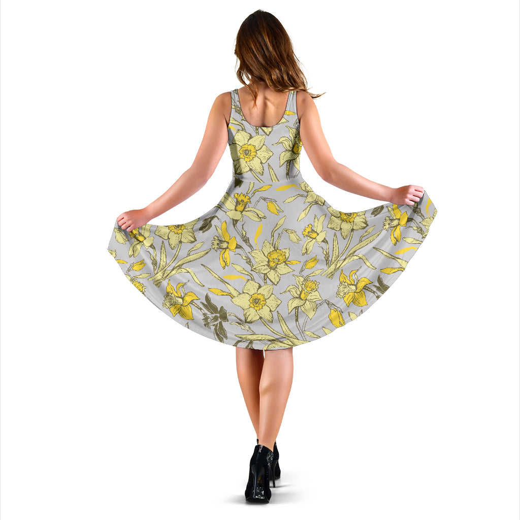Daffodils Pattern Print Design DF05 Midi Dress